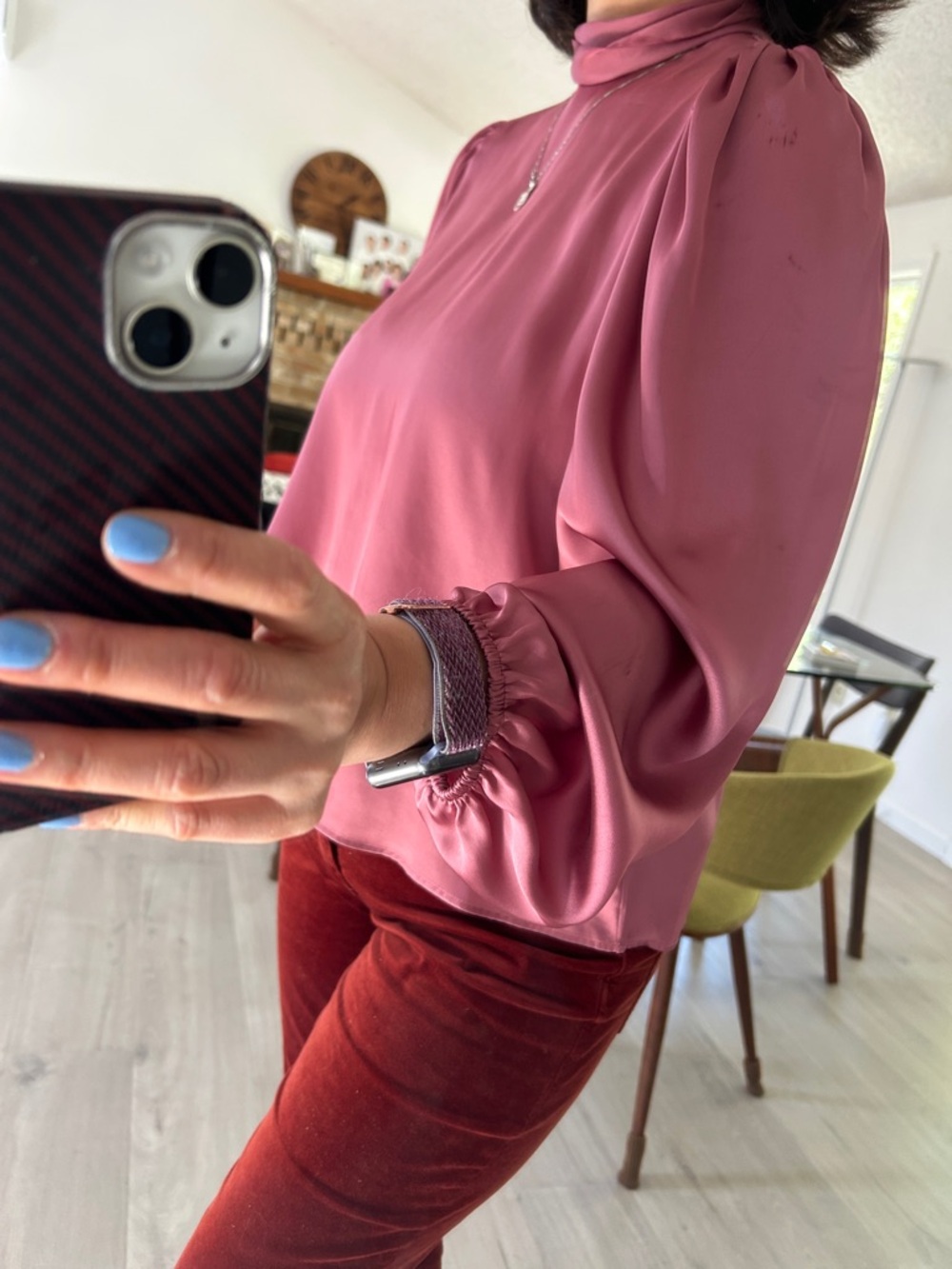 Zara Rose-Pink High Neck Satin Blouse